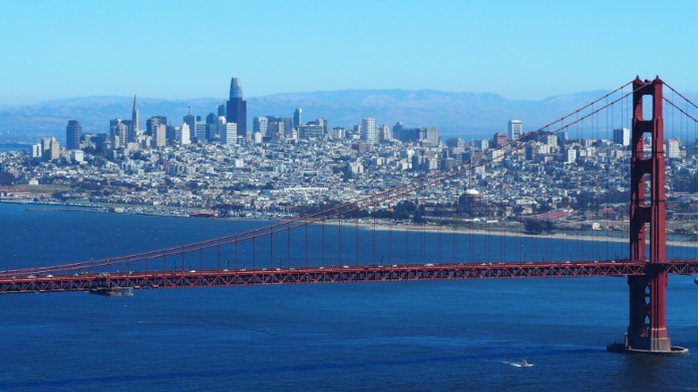 San Francisco viewed from the Marin Headlands, with the Golden Gate Bridge in the foreground