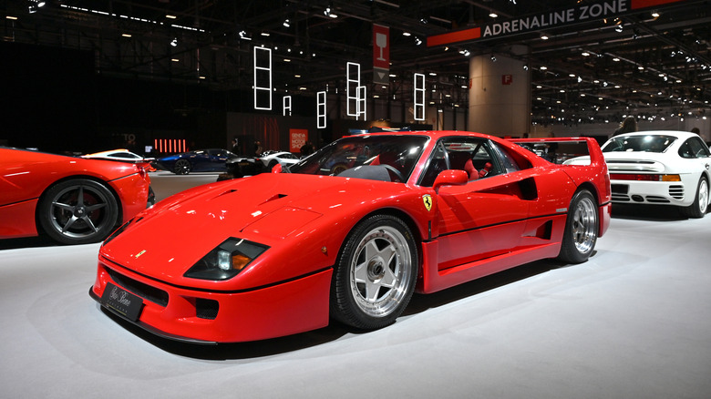 A red Ferrari F40 on display