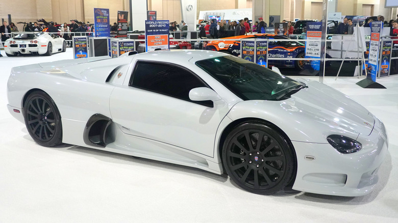 A white SSC Ultimate Aero on display