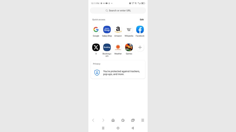 Samsung Internet home page