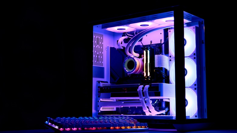 RGB computer and keyboard on display