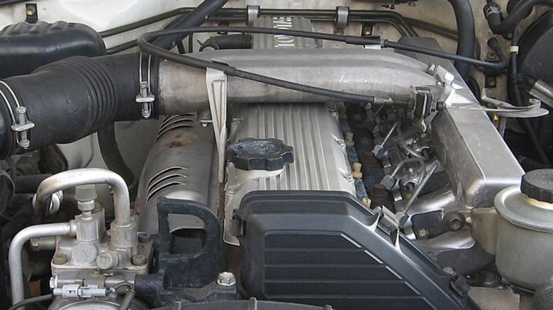 close up image of a Toyota 1HZ engine in a Land Cruiser 70 Series engine bay