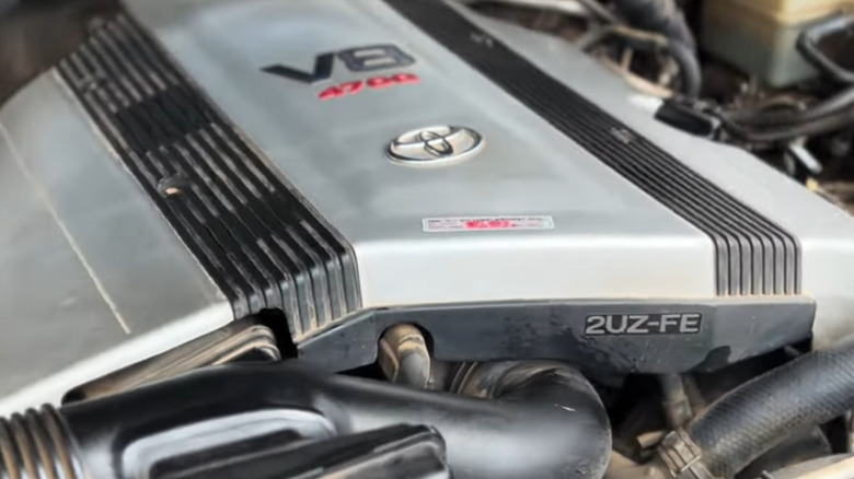 Close up view of a Toyota 2UZ-FE in an engine bay