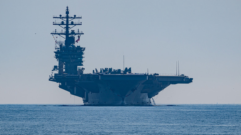The USS Dwight D Eisenhower (CVN-69) returning to Naval Station Norfolk after a 9-month deployment.