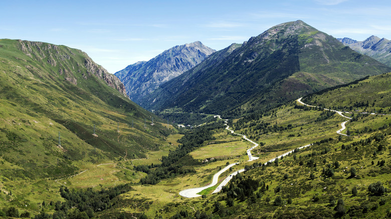 A road winds through the Pyrenees in Andorra