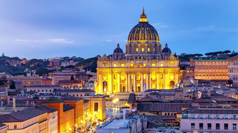 View of St. Peter's Basilica in the Vatican City at sunset