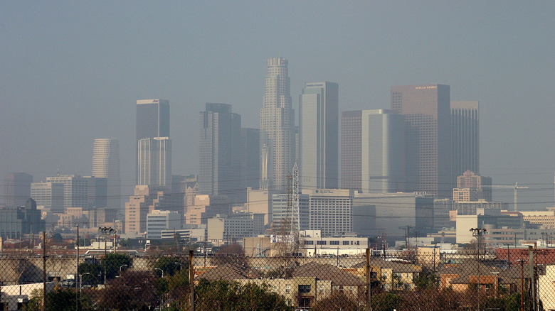 Los Angeles cityscape covered in smog