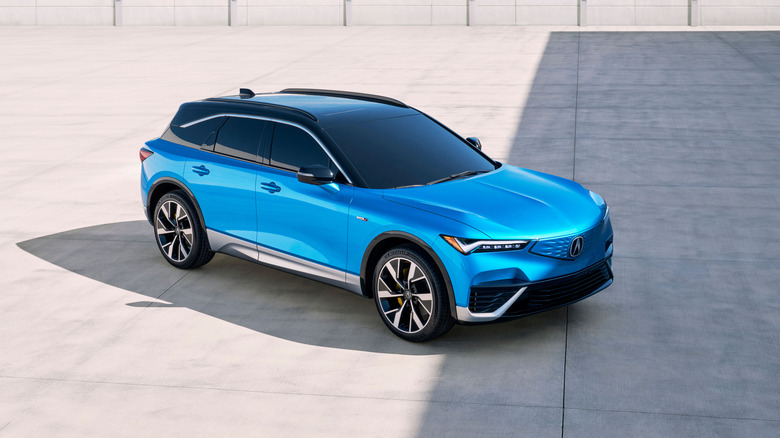 A side on shot of a blue Acura ZDX