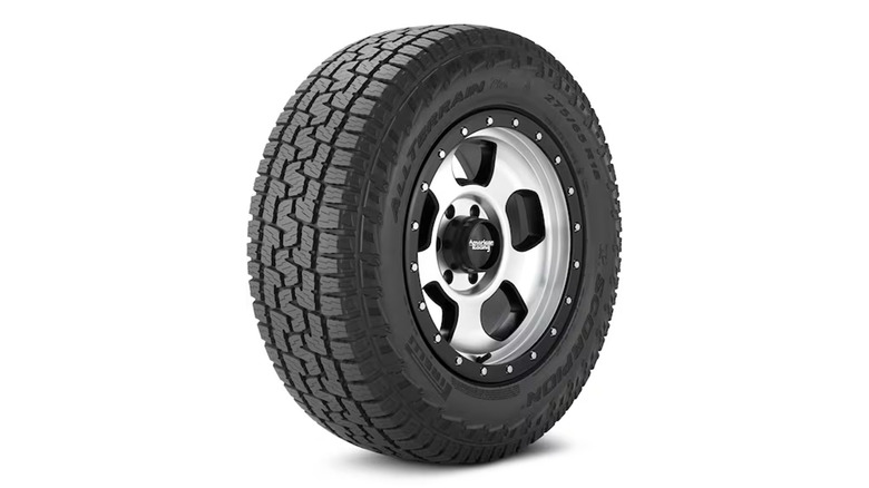 A stock image of a Pirelli Scorpion All Terrain Plus tire