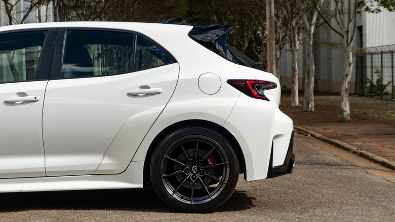 Toyota GR Corolla rear wheel and spoiler wing with hot hatch
