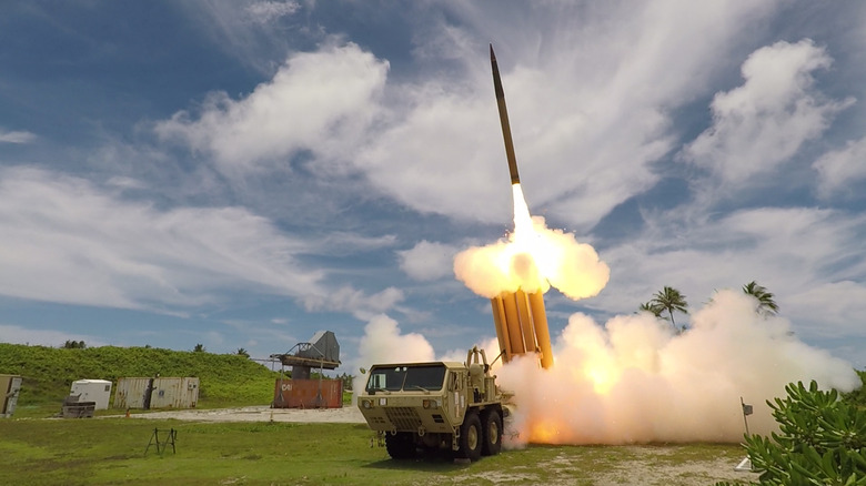 THAAD launcher firing interceptor missile