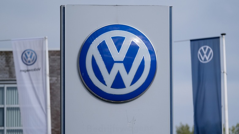 Volkswagen logo sign and banners