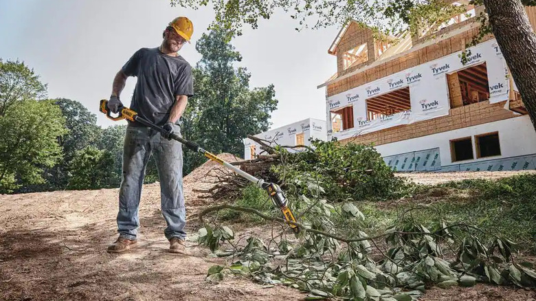 Man using DeWalt pole saw