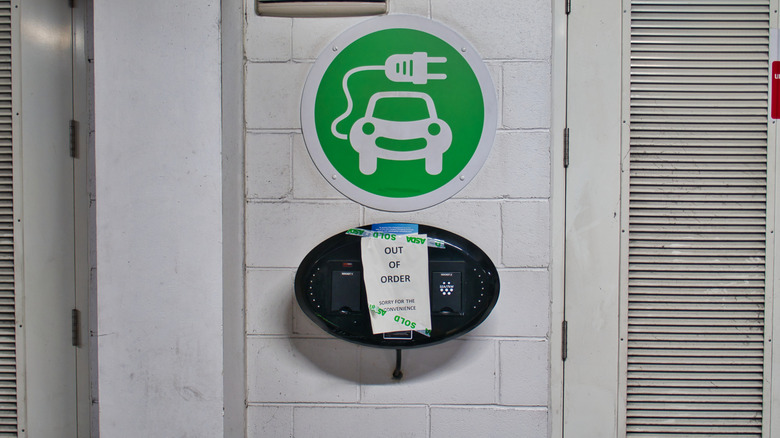 Out of order sign on EV charger