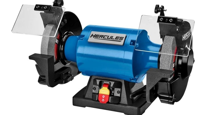 The Hercules Bench Grinder from Harbor Freight is a good option for sharpening drill bits.