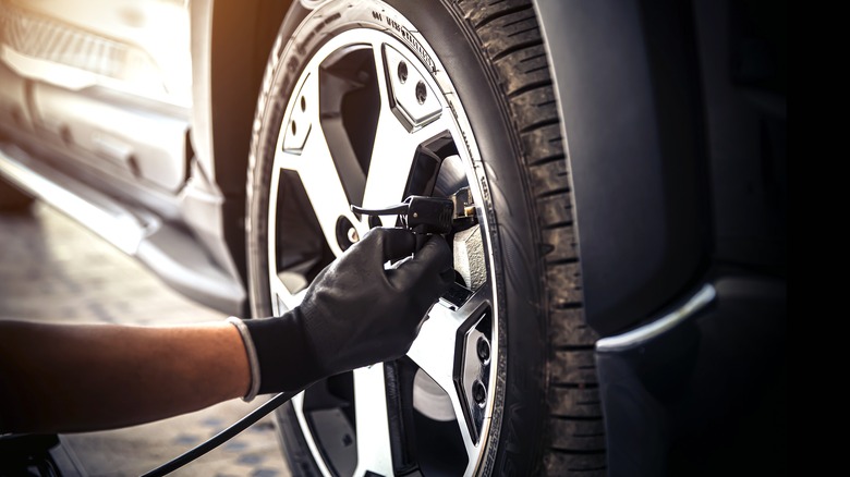 Tire being inflated