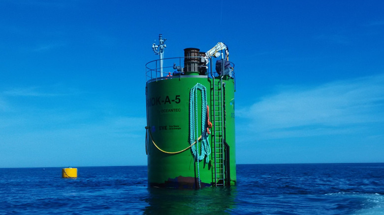 The MARMOK-A-5 buoy electricity generating buoy deployed at sea.