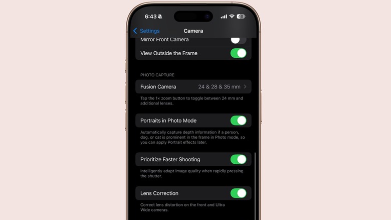 Camera settings on iPhone.