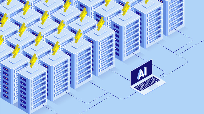 graphic of laptop using energy consumptive ai servers
