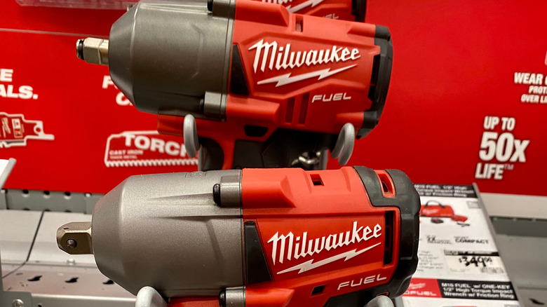 two milwaukee hammer drills om display