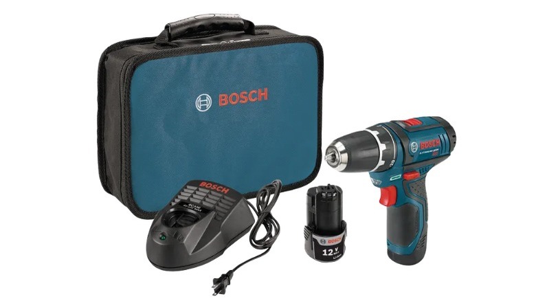Bosch 12V Max 3/8-inch Drill/Driver kit items on white