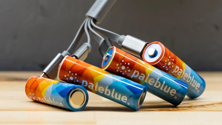 Paleblue rechargeable batteries connected to USB-C cable