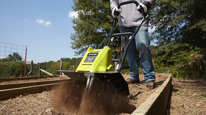 ryobi 16-Inch 13.5 Amp Electric Cultivator in use