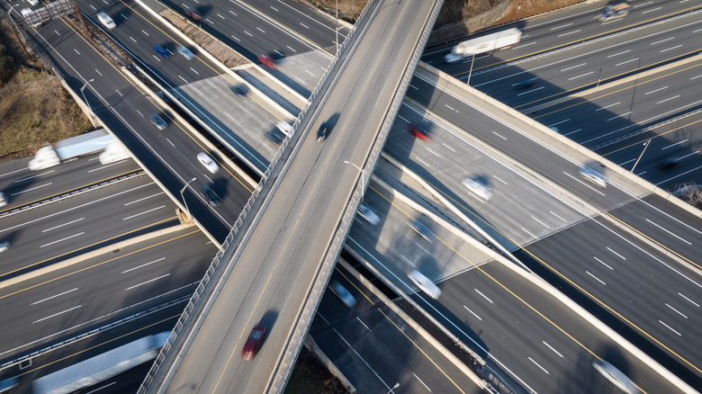 An aerial view of the Garden State Parkway and New Jersey Turnpike.