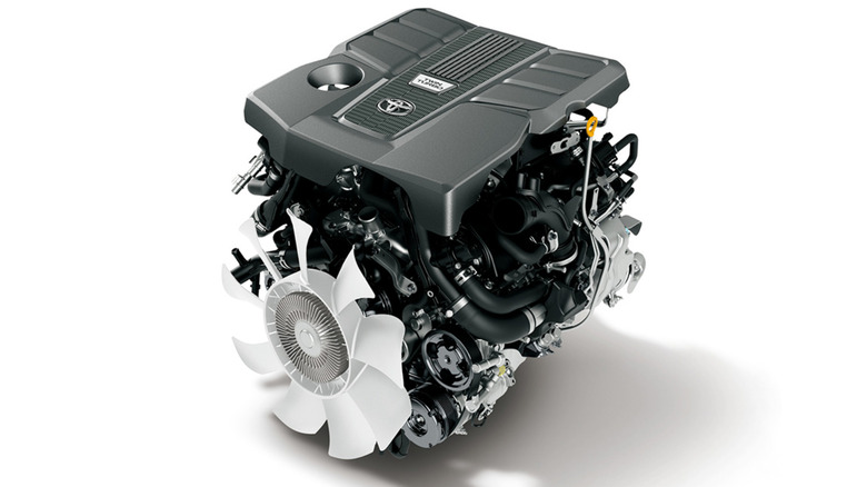 Toyota V35A-FTS 3.4-liter twin-turbo V6 engine shown in an official press render with a white studio backdrop.