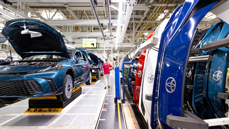 Toyota Camrys on assembly line in Georgetown, Kentucky
