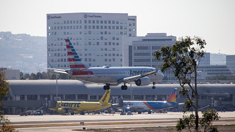 Airplane landing at John Wayne Airport