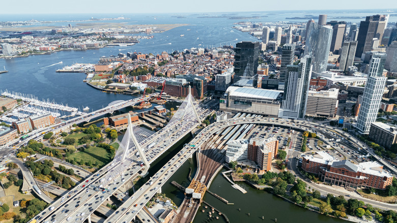 Boston skyline with congested highway