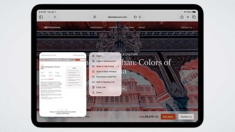 Safari on iPad with the Atlas Obscura website, white background