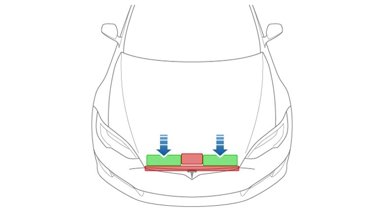 Tesla Model S hood closure areas