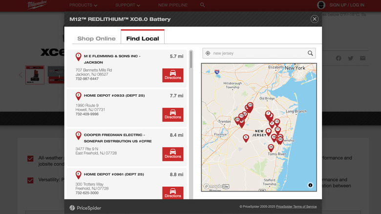 Milwaukee website showing where to buy