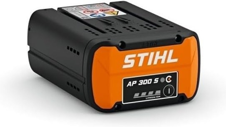 A Stihl AP 300 S battery for cordless outdoor tools