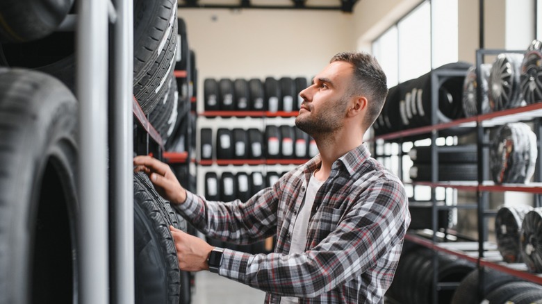 Customer shopping for tires