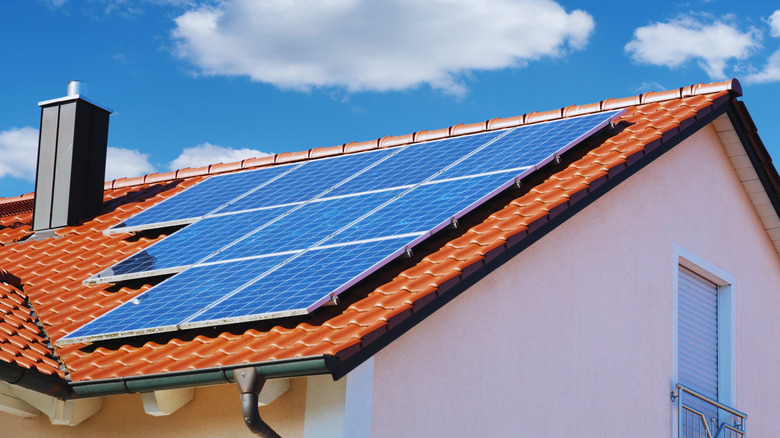Red tile Roof with solar panels