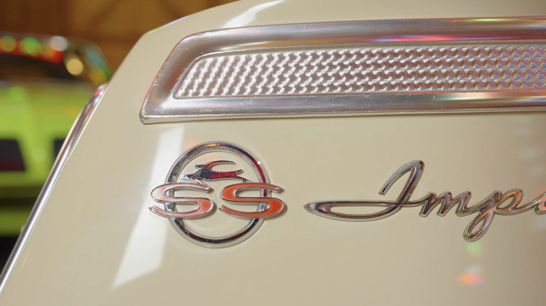 Close up of lettering on 1962 Chevy Impala