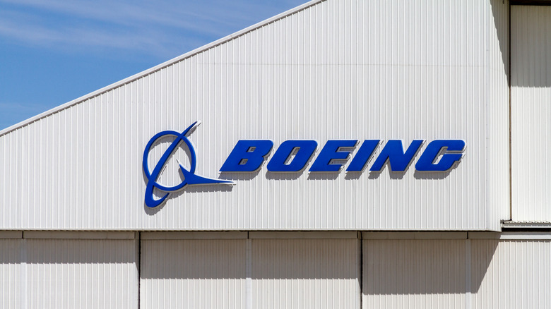 The Boeing logo on the side of a large building