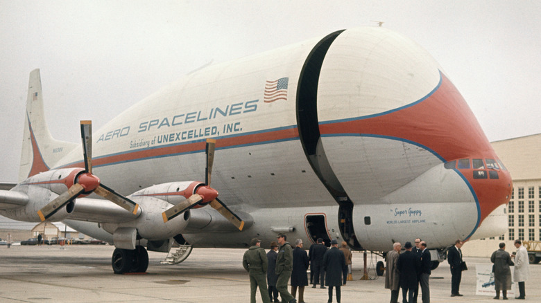 Guppy plane with its nose open