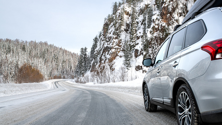 Crossover SUV on snowy road