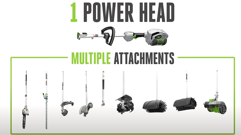 Picture displaying several attachments for EGO multi-head tool