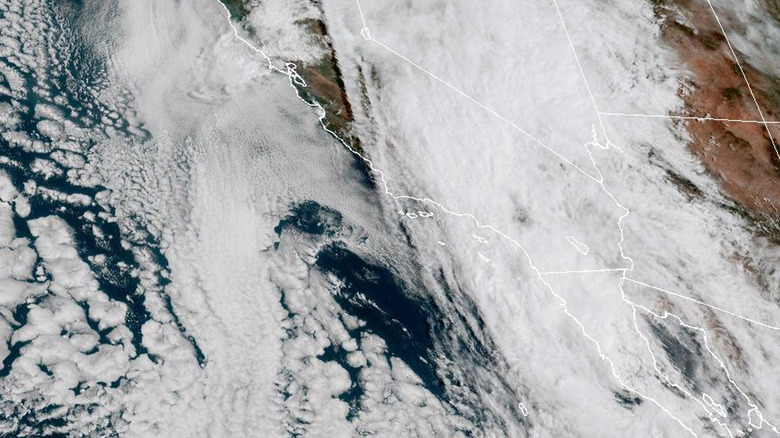 Satellite image of weather patterns over the coast of California