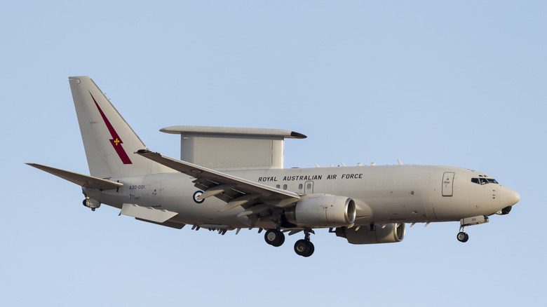 One of the Royal Australian Air Force's E-7 Wedgetails shows off its distinct radar system.