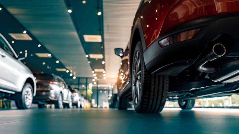 Cars parked in showroom