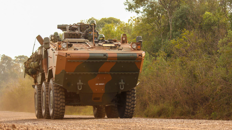 The Guarani 6x6 traveling on a dirt road