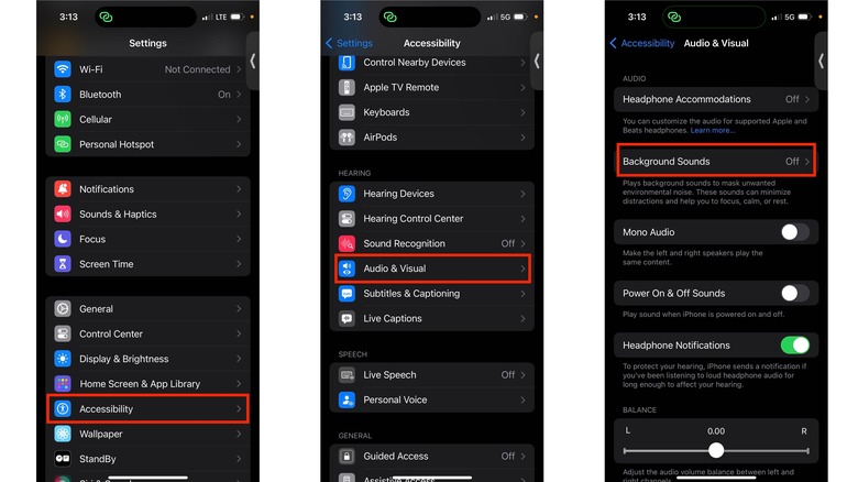 Background Sounds iPhone accessibility settings