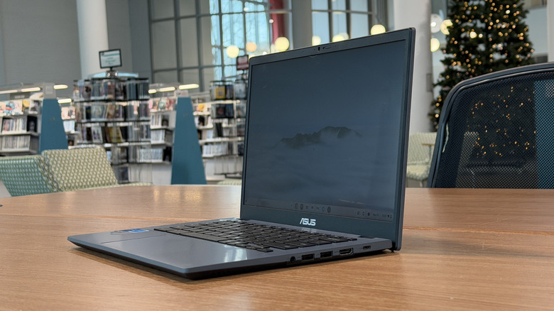 Asus Chromebook Plus CX34 side profile on a desk