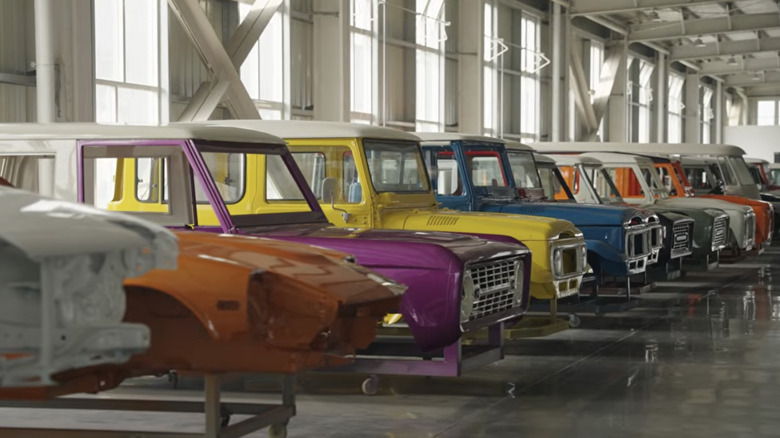 Finished bodies lined up in Jiangsu Juncheng Vehicle Industry Co. factory